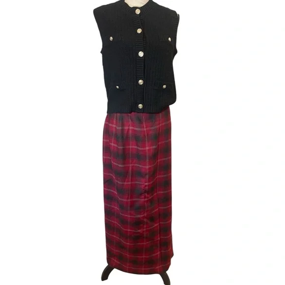 Vintage wool plaid maxi skirt wrap preppy old money classic holiday 10 - Picture 1 of 10